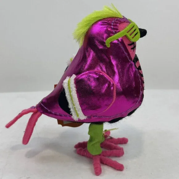 Hyde & Eek! Glitter Featherly Friends Halloween Bird Neon Pink 80's Skeleton NEW - Picture 4 of 12